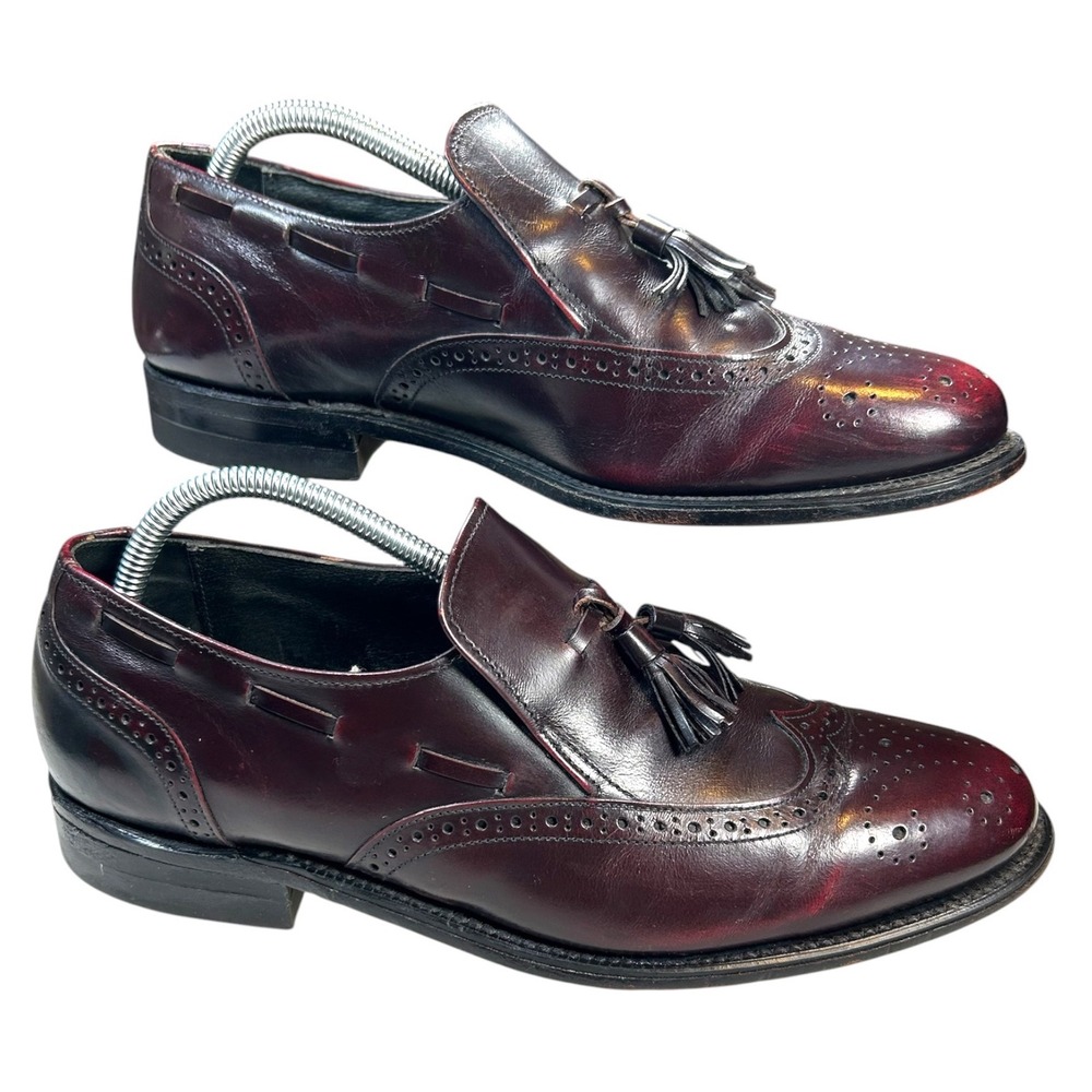 Executive Imperial Tassel Loafers Mens 9 EE Burgundy Wingtip Leather USA Vintage